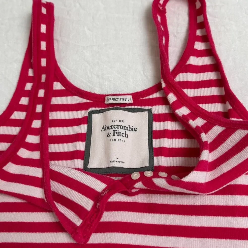 Vintage Y2K Abercrombie & Fitch Pink And White Striped Tank Top Size L